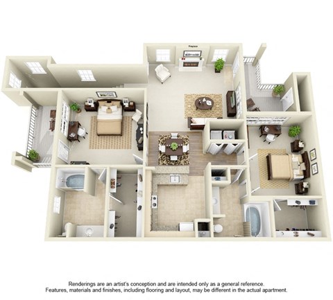 Floor plan for 2 beds, 2 baths, 1118 sqft